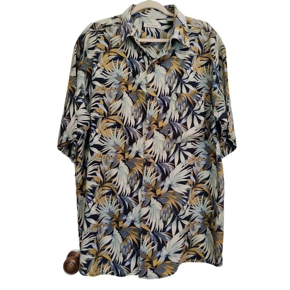 Summa Men's Shirt Large Hawaiian Tropical Cotton Rayon Short-Sleeved